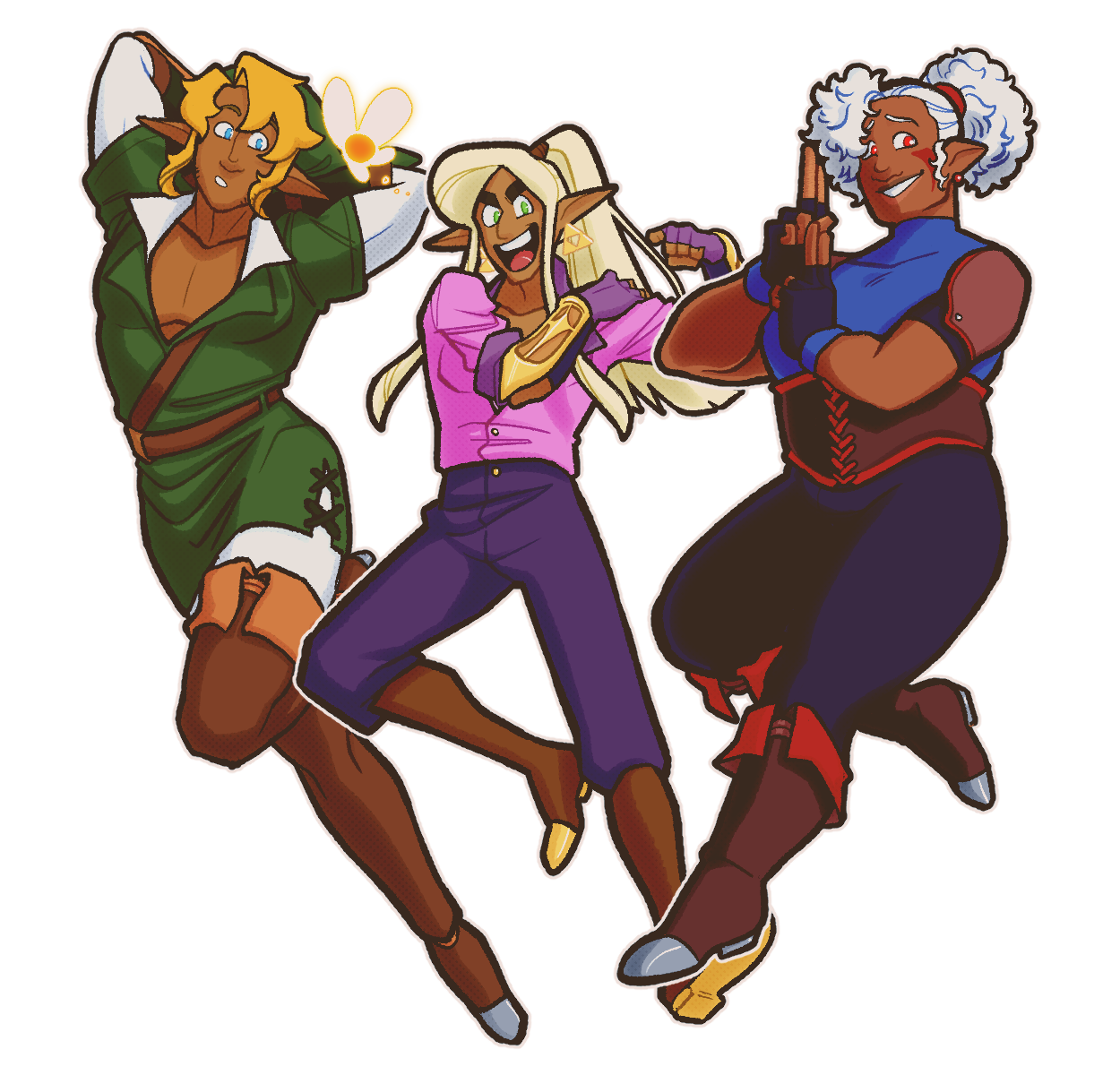 A lineup of Link, Zelda, and Impa